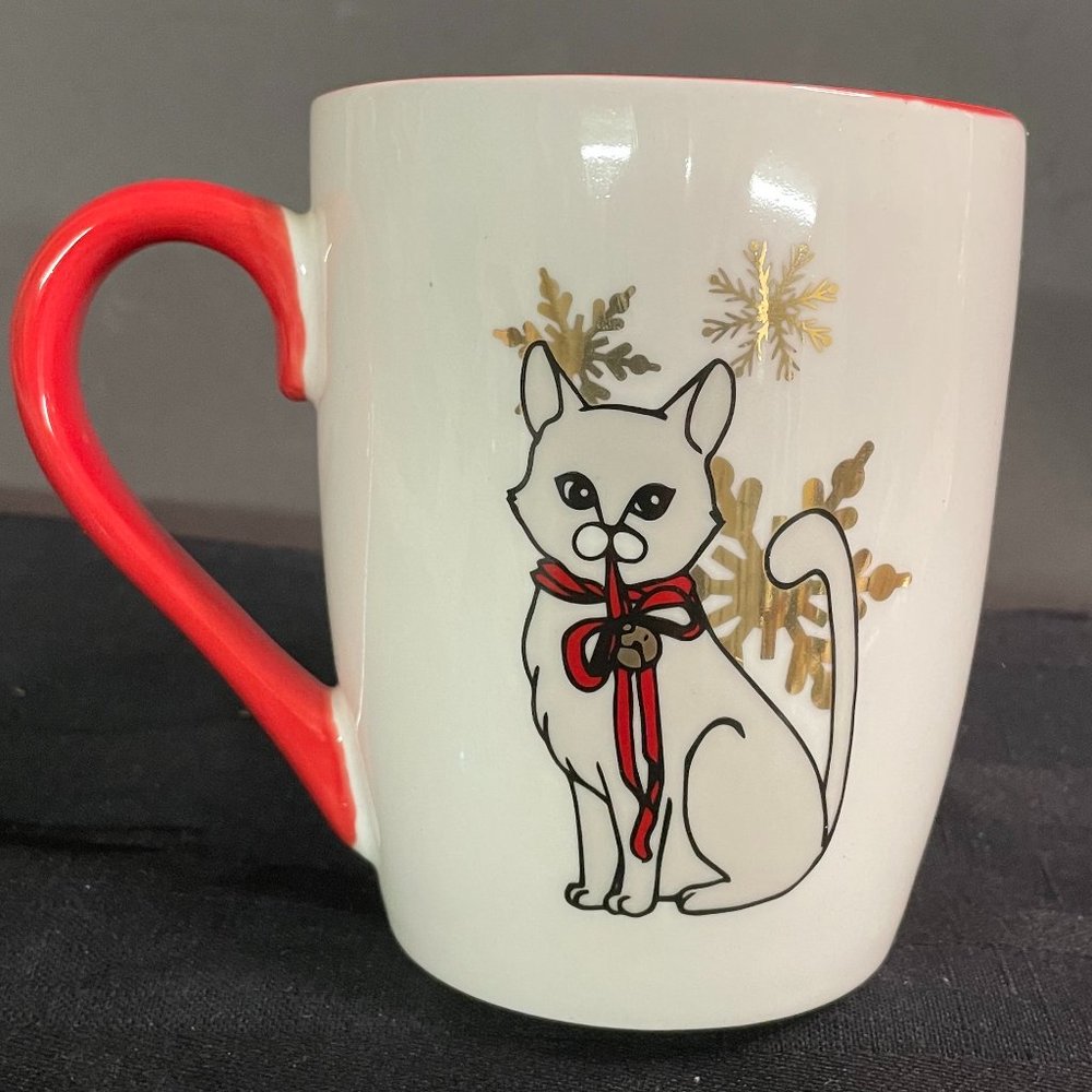 Winifred & Lily Coffee Mug Cat White with Snowflakes EUC